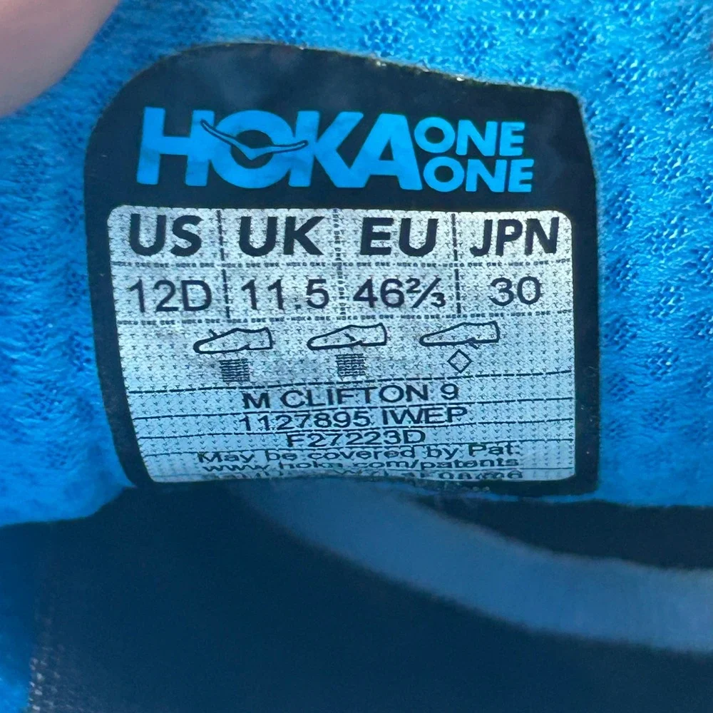 Hoka Clifton 9 Mens Running Shoes Blue White Yellow Cushioned Comfort Size 12 D